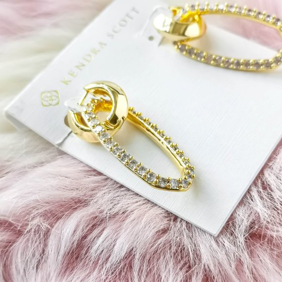 Kendra Scott Gold White Crystal Convertible Link Earrings Elegant Danielle Style - Picture 2 of 3